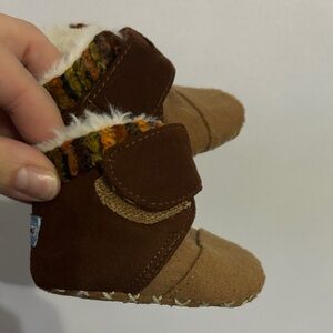 Toms Brown and Orange Baby Booties with Faux Fur